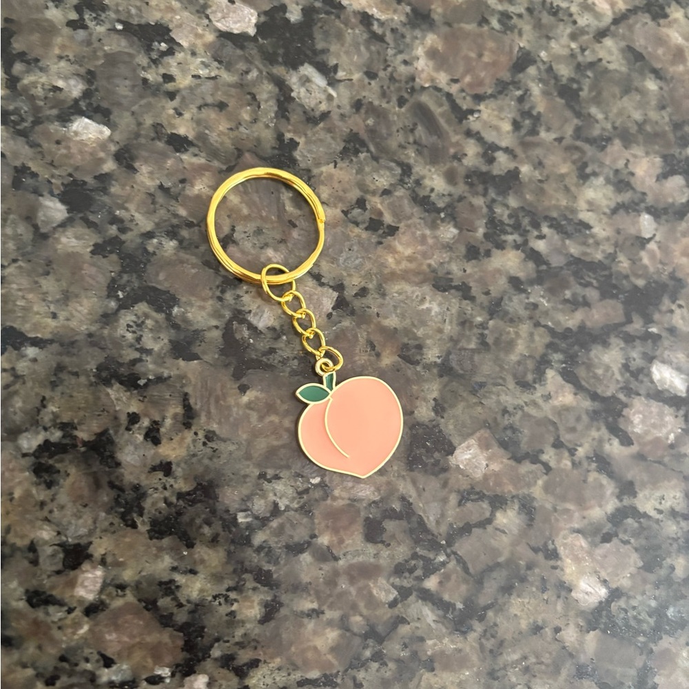 2 inch Enamel Peach Keychain with Gold Accents